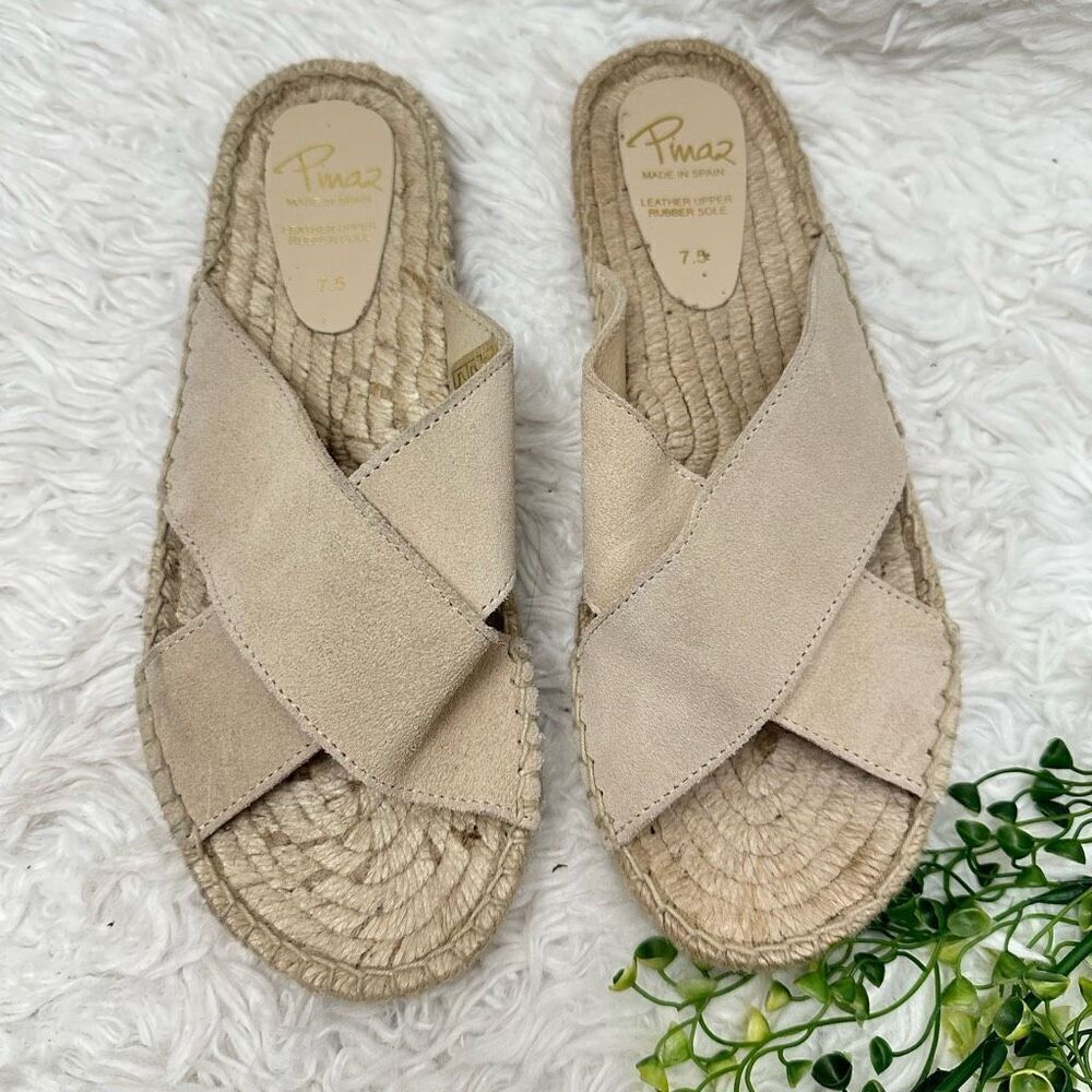 Pima2 Anthropologie Beige Suede‎ Crisscross Espadrille Flat Sandals size 7.5 NEW